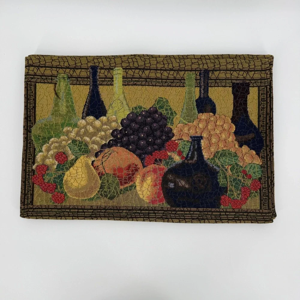 Vintage Tapestry Placemats Set Wine Grape Fruit Tuscan Italian Country Woven 6